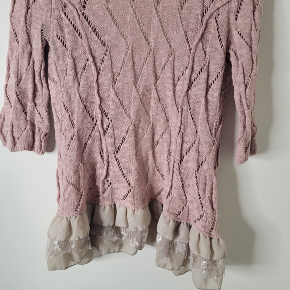 Bke Boutique Pink Ruffled Open Knit Cardigan - Picture 6 of 8